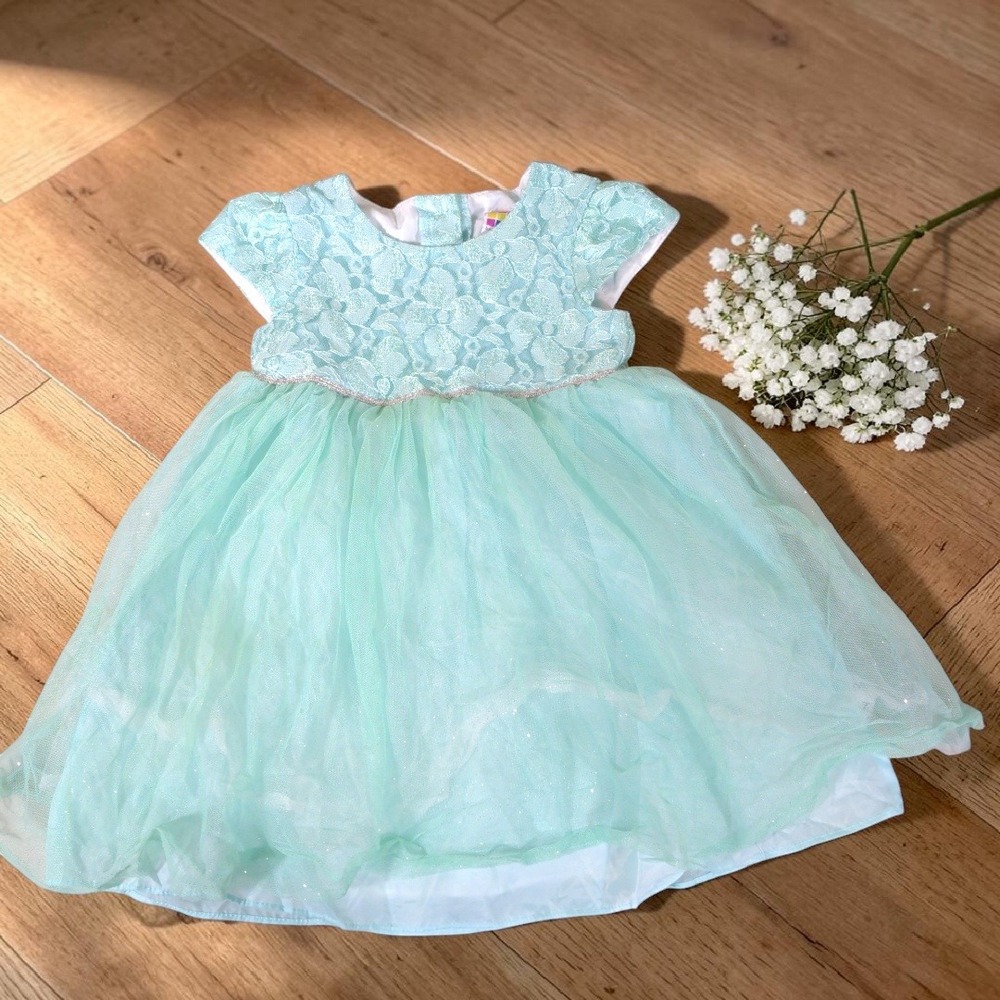 VTG Healthtex Mint Green Lace Tulle Tutu Dress Toddler Girls Size 4T Party Y2K